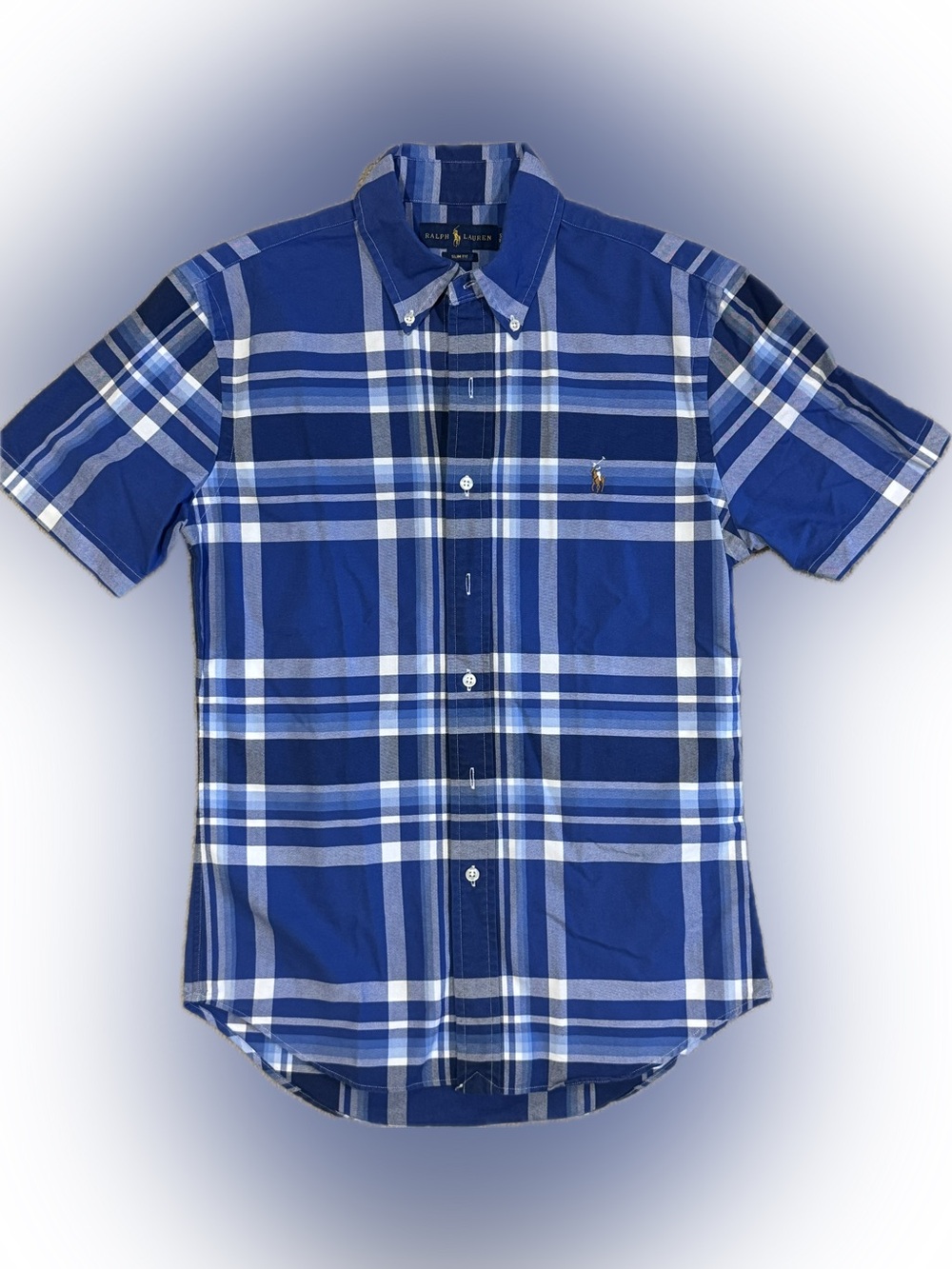 Ralph Lauren Blue and White Plaid Short Sleeve Button-Down Shirt